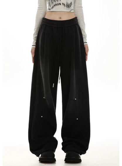 American Streetwear Vintage High Waist Lace-Up Sweatpants