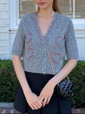 Heart Slimming V-Neck Short Sleeve Sweater