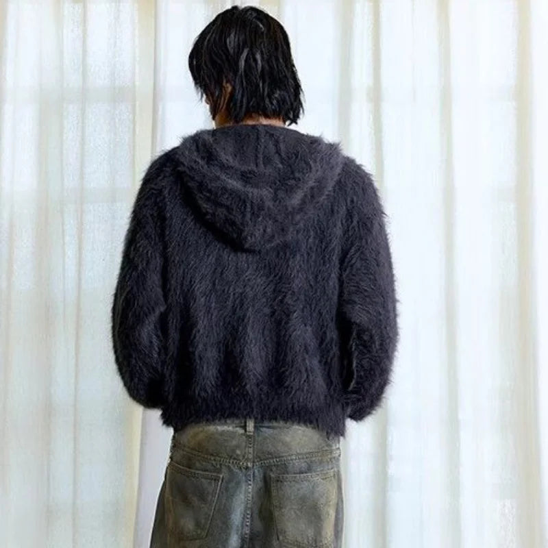 Retro Cozy Knitted Half Zipper Hoodie