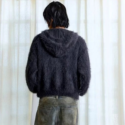 Retro Cozy Knitted Half Zipper Hoodie