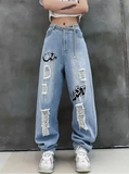 Women High Waist Graffiti Wide Leg Jeans