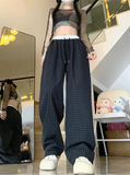 Minimal Street Fit Retro Plaid Wide Leg Sweatpants