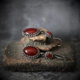 Red Zircon Inlaid Oval Drop Earring