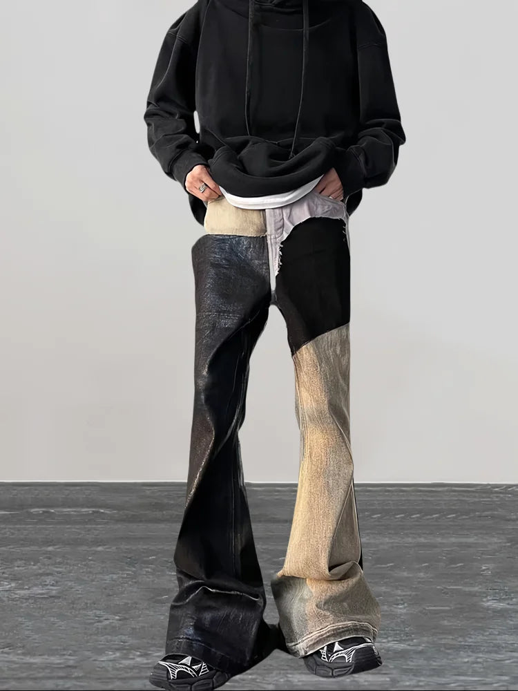 Distressed Detail Patchwork Baggy Flare Jeans