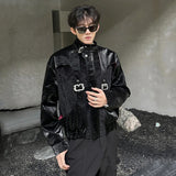 Fashionable Metallic Patchwork Leather Jacket