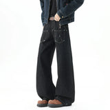 Versatile Solid Color Beading Wide Leg Jeans