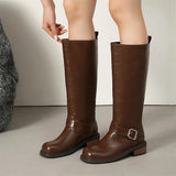 Retro Square High Heels Knee Leather Boots