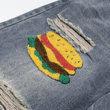 Food Court Embroidery Denim Pants