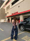 Retro Premium Bear Print Wide Leg Jeans