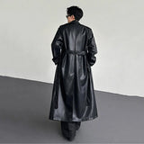 Stylish Black Leather Double Breasted Coat