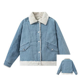 Sweet Blue Plush Lady Short Denim Jacket