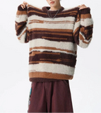 Streetwear Cozy fuzzy Striped Knit Sweater