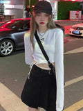 Long Sleeve Solid Pattern Crop Top