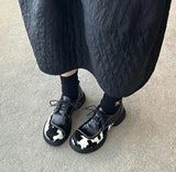 Cowhide Lace-Up Loafers Platform Shoes