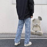 Letter Pattern Light Wash Jeans