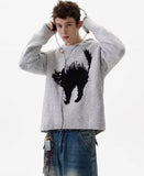 Colorful Japanese Cat Print Knit Hoodie