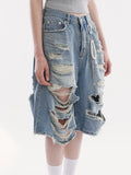 Plush Stylish Ripped Holes Denim Jorts