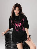 Women Streetwear Butterfly Print Loose Fit T-Shirt