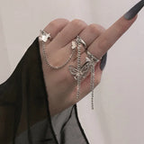 Geometric Punk Rings Set With Wrist Chain
