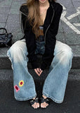 Vintage Pearl Embroidered Baggy Denim Jeans