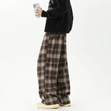 Effortless Checkered Wide Leg Casual Jogger