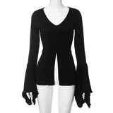 Gothic Flare Sleeve V-Neck Blouses T-Shirt