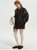 Luxury Brown Oversized PU Leather Jacket