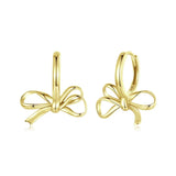 Women Gold Bowknot Hoop Sterling Silver Earrings