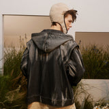 Zip-up Black Washed Gradient Denim Hoodie