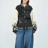 Retro Heavy Embroidered Patchwork Varsity Jacket