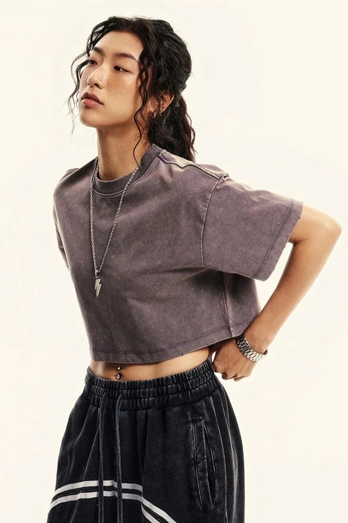 Women's Washed Stitching Crop Top