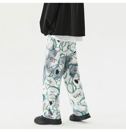 Vintage Graffiti Printed Straight Leg Sweatpants