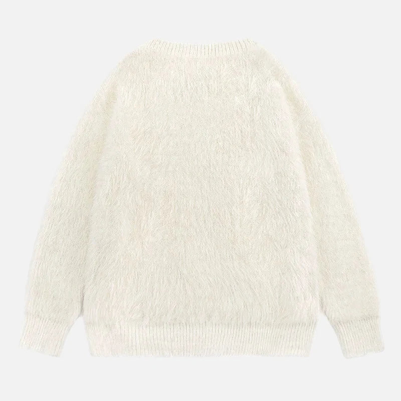 Fuzzy Oversized Cat Print Knit Jumper Sweater