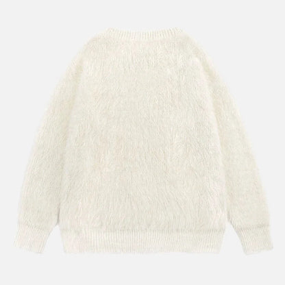 Fuzzy Oversized Cat Print Knit Jumper Sweater