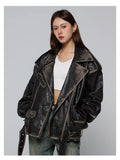 Streetwear Retro Distressed Black Leather Jacket