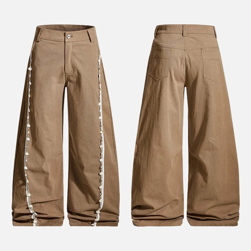 Shell Decoration Patchwork Wide Leg Pants