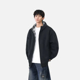 Plaid Zip-Up Casual Loose Hooded Sweatshirt