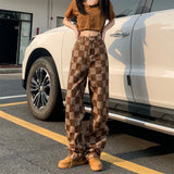 Brown Plaid High-waist Women's Pants