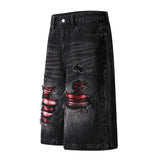 Flattering Black Distressed Ripped Denim Short
