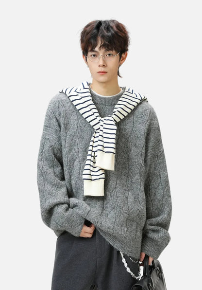 Chunky Mohair Cable Solid Color Knit Sweater