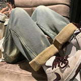 Thickened Korean Style Fleece Lined Jeans