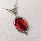 Blood Red Gothic Cat Eyes Pendant Necklace