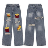 Food Court Embroidery Denim Pants