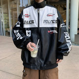 Oversized Embroidery Leather Racing Graphic Jacket