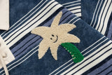 Coconut Tree Embroidery Striped Long Sleeve T-Shirt