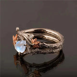 Elegant Gold Moonstone Maple Leaf Ring