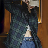 Vintage Blue Green Plaid Loose Shirt