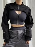 Women Edgy Punk Zip-Up Cargo Jacket
