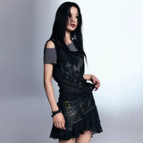 Model wearing the black Boho Chic Layered T-Shirt