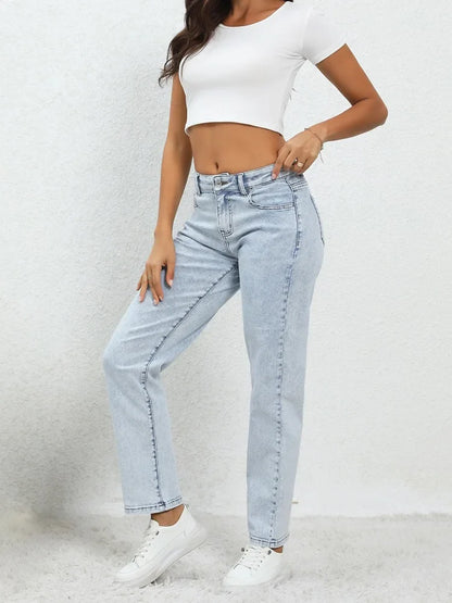 Versatile Everyday Mid-Waisted Light Blue Jeans